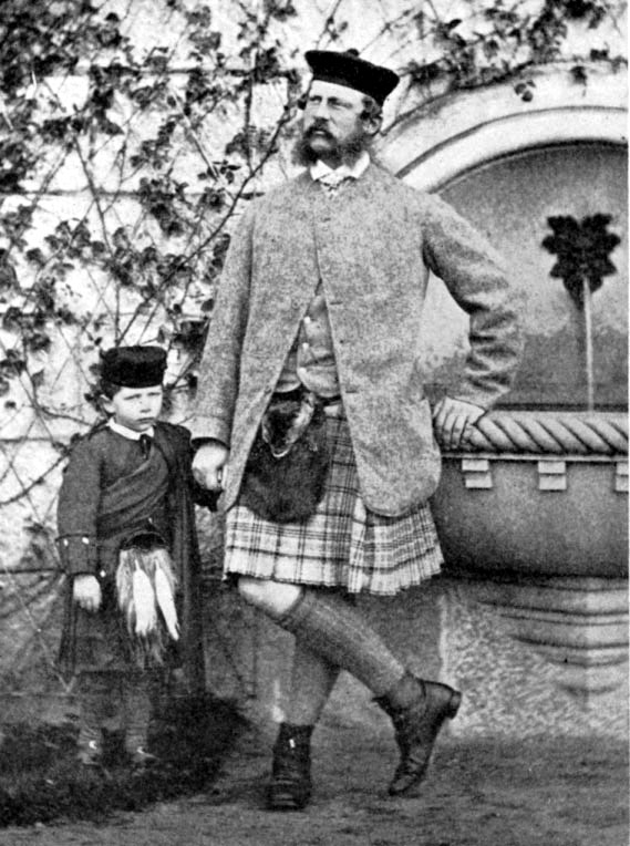 Crown Prince Frederick of Prussia and young Prince Wilhelm wearing Highland dress at Balmoral